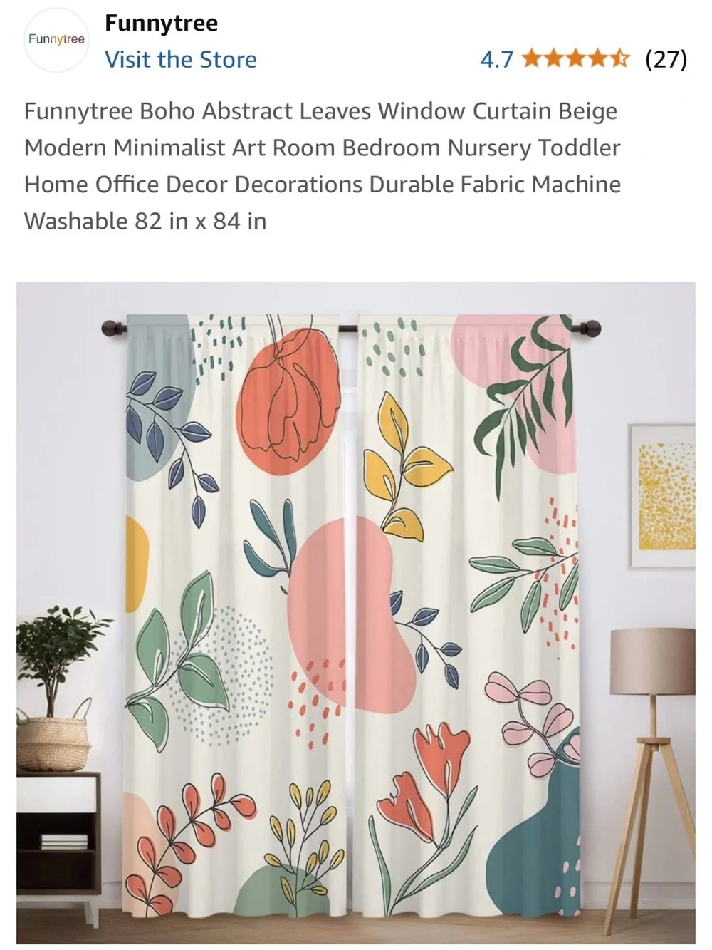 Boho Floral & Abstract Leaf Print Curtains — Multicolor Accents - 7 panels inc.
